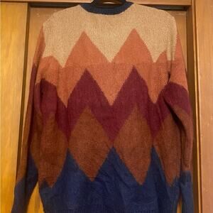 Gemelli | Women’s Brown Blue Crewneck Sweater Chevron Design 30% Mohair - Large